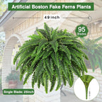 Single Silky Artificial Boston Fern Bush, 49Inch Large Artificial Ferns for Outdoors, Large Faux Ferns Artificial Plants,Suitable for Decorating Office, Living Room Faux Greenery,95Branches