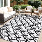 OLANLY Reversible Outdoor Rug 5x8 ft Clearance, Waterproof Outdoor Plastic Straw Rug with Interlacing Pattern, RV Mat for Patio, Camping, Balcony, Deck, Backyard, Black & White