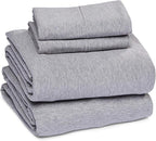 Amazon Basics 4 Piece Bed Sheet Set, 100% Cotton Jersey, Includes Super Soft, Flat and Fitted Sheets, Pillowcase, Full, Light Gray, Solid