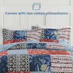 Secgo Queen Comforter Set for Bed - 100% Cotton Quilts Queen Size, Black Bedspreads (90 * 98 Inch) with 2 Pillow Shams, Patchwork Reversible Lightweight Bedding