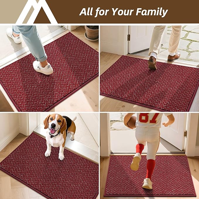 COSY HOMEER-Door-Mat 20" x 32" Non Slip Absorbent Entryway Rugs Dirt Trapper Doormats Washable Entrance Mats Low Pile Welcome Floor Mat for Front Back Door and Entry Mats,Red