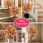 22.8" Set of 2 Fall artificial Boxwood topiary Ball tree for outdoors with Spike,UV Resistant Faux Shrubs Outdoor with morning glory flowers,Faux Plants Bushes for Garden Porch Yard Patio Decor YR