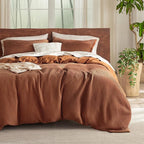 Bedsure Cooling Waffle Duvet Cover Queen - Cotton Blend Rayon Derived from Bamboo Duvet Cover Set for Hot Sleepers, Breathable Bedding Set With a Vintage Charm, 3 Pieces (Burnt Orange, Queen, 90"x90")
