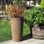 Worth Garden 22.5" H. Plastic Planters - Set of 2 Vintage Brown Tall Conical Plant Pots for Indoor Outdoor Use - Decorative Lightweight Flower Pots for Front Porch, Patio, Deck - 12.5" Dia x 22.5" H
