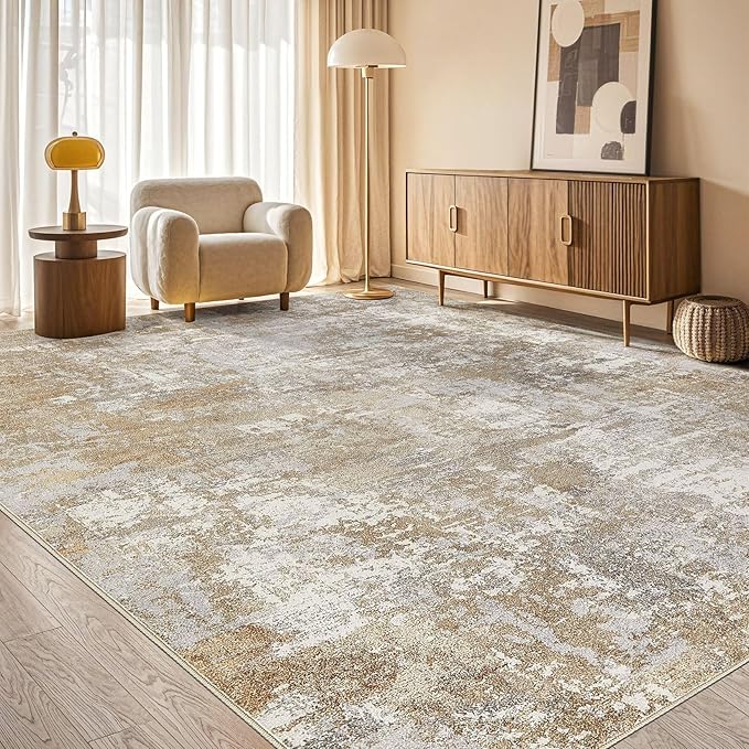 Tortania Washable 6x9 Area Rug for Living Room: Modern Abstract Neutral Large Soft Thin Rugs - Non Slip Indoor Carpet for Bedroom Dining Room Office Nursery Home Floor Decoration - Brown Grey