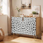 SIGNWIN Sideboard Buffet Cabinet, Kitchen Storage Cabinet with 2 Doors, Black & White Polygon Patterns, Cupboard Console Table for Dining Room - 35" L x 18" W x 29" H