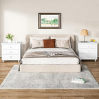 Lamerge White Nightstand with 3 Drawers,Sofa Side Table/End Table,Wooden Legs,Storage Cabinet for Bedroom, Living Room, 15.75" D x 21.65" W x 23.6" H, LWN3-White（Set of 2）