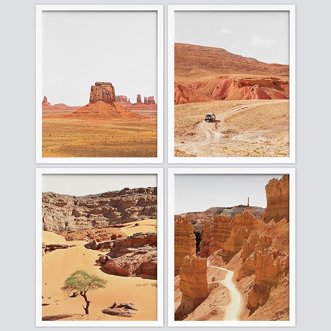 SIGNWIN Framed Arizona Texas Mountain Valley Wall Art, Set of 4 Landscape Wall Decor Prints, Nature Wilderness Wall D¨¦cor for Living Room, Bedroom - 12"x16" White