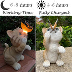 Garden Decor Solar Cat Figurines Cat Lover Gifts with LED Butterfly Lights for Indoor Outdoor Decor for Yard Garden Patio Decor Gifts for Women Grandma Mother's Day Birthday