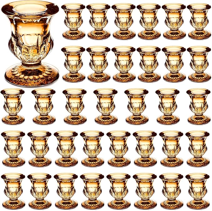 Foaincore 36 Pcs Candlestick Holders Bulk 2.5 Inch Taper Candle Holder for Table Centerpiece Thick Glass Ritual Candle Stand for Wedding Christmas Valentines Festival Party Decorations（Gold）