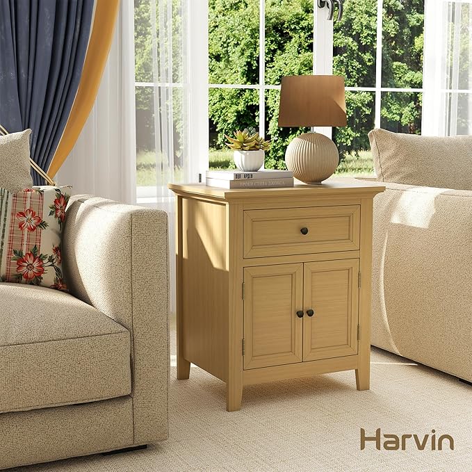 Harvin Nightstand, Solid Wood End Table with Drawer & Door, Timeless Classic Side Table for Bedroom, Living Room or Home Offices