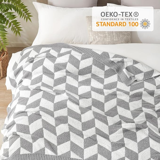 Snuggle Sac Chevron Throw Blanket for Couch, Reversible Super Soft Warm Blankets Cozy Knit Fuzzy Plush Lightweight Throws for Sofa, Bed, Camping,Grey,50x60 inches