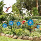 Hausse 10 Pack Reflective Pinwheels with Stakes, Extra Sparkly Pin Wheel for Garden Decor, Bird Repellent Devices Deterrent to Scare Birds Away from Yard Patio Farm, Blue