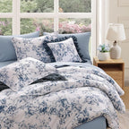 King Comforter Set -7 Pieces Floral Blue Comforter Set for All Seasons, Bed in a Bag King with Botanical Flowers Comforter, Sheets, Pillowcases & Shams