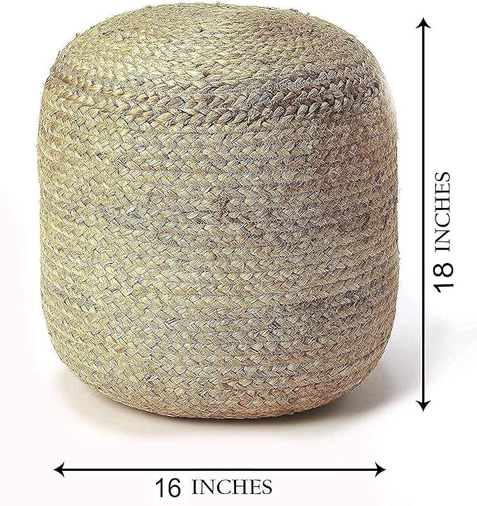 FRELISH DECOR Pedestal Pouf Ottoman Hand Braided 100% Jute Pouf Foot Stool |Foot Rest for Couch Living Room Bedroom - Extra seat for Patio (16" Diameter x 18" Height) - Natural Jute