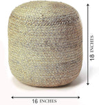 FRELISH DECOR Pedestal Pouf Ottoman Hand Braided 100% Jute Pouf Foot Stool |Foot Rest for Couch Living Room Bedroom - Extra seat for Patio (16" Diameter x 18" Height) - Natural Jute