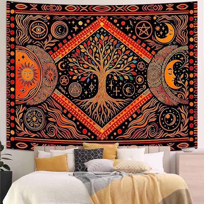 Lunerfex Tree of Life Sun Moon Stars Wall Tapestry, Cosmic Harmony Symbol Tapestries for Home Decor, Mystical Tapestry 60x44 Inch