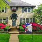 TOPFLAGS Garden Flag Stand with American Garden Flags Patriotic Stars and Eagle Yard Flag 12x18 Inch Holder Pole Stake Double Side for Outside with Clips and Stopper for Memorial Day 4 th of July