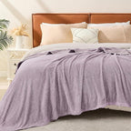 EMME Muslin and Fleece Queen Blanket Reversible - 80"*90" Lavender Soft Warm Throw Blankets for Couch Bed Picnic Travel Bed