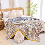 Boho Blanket Throw Quilt, 100% Cotton Soft Light Weight Throw Blankets for Summer, 80"x90" Farmhouse Flower Decorative Blankets, All Season Rustic Reversible Bohemian Throw Quilt