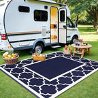 GENIMO Outdoor Rug Waterproof for Patio Decor, 5'x8' Reversible Plastic Straw Rug Carpet, Camping Mats for Outdoor, RV, Backyard, Deck, Balcony, Picnic, Blue & White