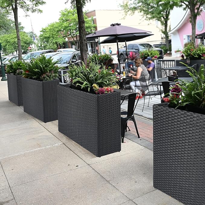LEWIS&WAYNE Tall Planters for Outdoor Plants Handmade Wicker Large Rectangular Block Planter Box with Removable Liners Modern Planter for Indoor Outdoor Patio Deck - Black