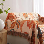 Boho Throw Blanket for Bed 80”x90”, 100% Cotton Woven Blanket for Couch Sofa, Ultra Soft 4-Layer Muslin Quilt with Floral Printed, Farmhouse Bed Blanket/Cover for Living Room Decor