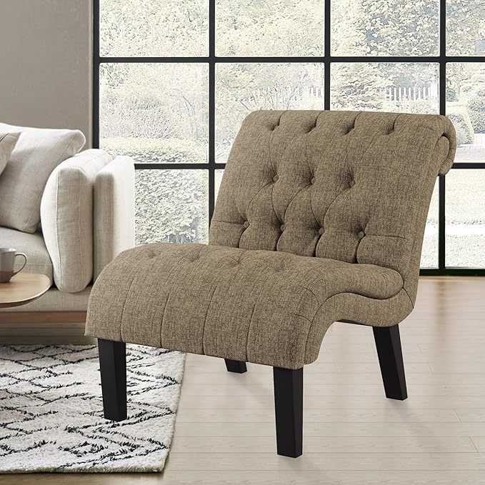 Yongqiang Accent Chairs Set of 2 Modern Armless Living Room Bedroom Side Chairs Button Tufted Upholstered Leisure Chair with Wood Legs