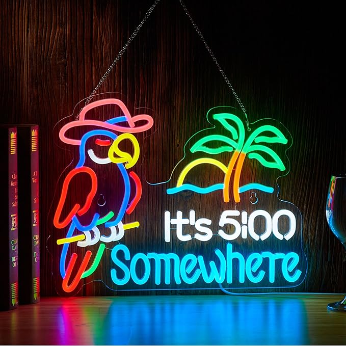 Parrot Its 5 00 O'clock Some Where Neon Sign for Wall Decor USB Powered Five Oclock Dimmable Bar Beer LED Light Man Cave