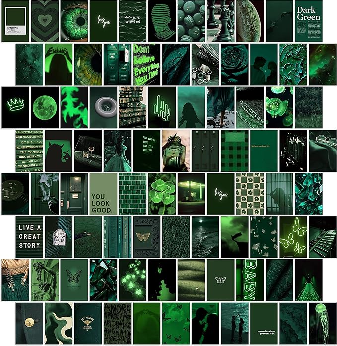 Y2K BOO Dark Green Wall Collage Kit - 100 Aesthetic Posters for Room Decor, Perfect for Dorms and Bedrooms, Stylish Dark Green Wall Art for Teen Girls and Cozy Spaces
