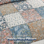 Yvooxny 3-Piece Quilt Set King Size Quilted Bedspread Reversible Country Style Blue Floral Paisley Real Patchwork Bedding Quilt Set with Ruffles with Pillowcases for All Seasons, 108 * 96 Inches