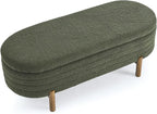 Furniliving 46” Storage Benches, End of Bed Bench with Button-Tufted Large Upholstered Storage Ottoman Teddy Window Bench with Storage Shoe Cabinet Bench, for Bedroom, Entryway, Closet, Green