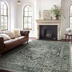 GENIMO Machine Washable 8x10 Area Rugs for Living Room, Non Slip Vintage Rugs, Low Pile Lightweight Chenille Print Rug for Bedroom, Dining Room, Home Office, Night Black