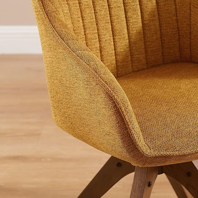 Art Leon Desk Chair No Wheels - Mid Century Modern Office Chair, Swivel Accent Chair with Oak Wood Legs, Fabric Upholstered Arm Chair, Yellow