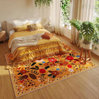 Living Room Rug 5x7 Rug Machine Washable Boho Area Rug Non Slip Floral Vintage Low Pile Large Rugs for Living Room, Bedroom, Farmhouse, Dining Room, Kids Playroom(Yellow)