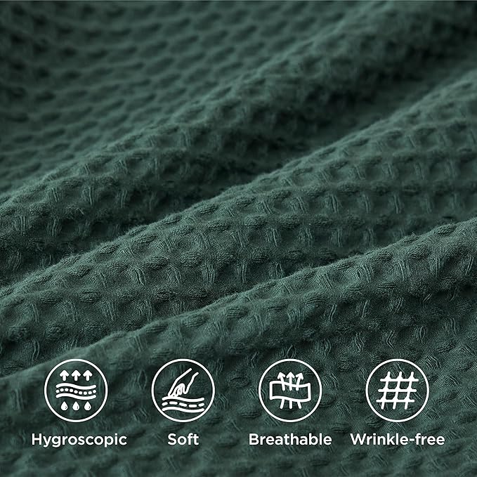 Bedsure Cotton Duvet Cover King - 100% Cotton Waffle Weave Forest Green Duvet Cover King Size, GentleSoft™ and Breathable Bedding Set for All Season, 3 Pieces, 104"x90"