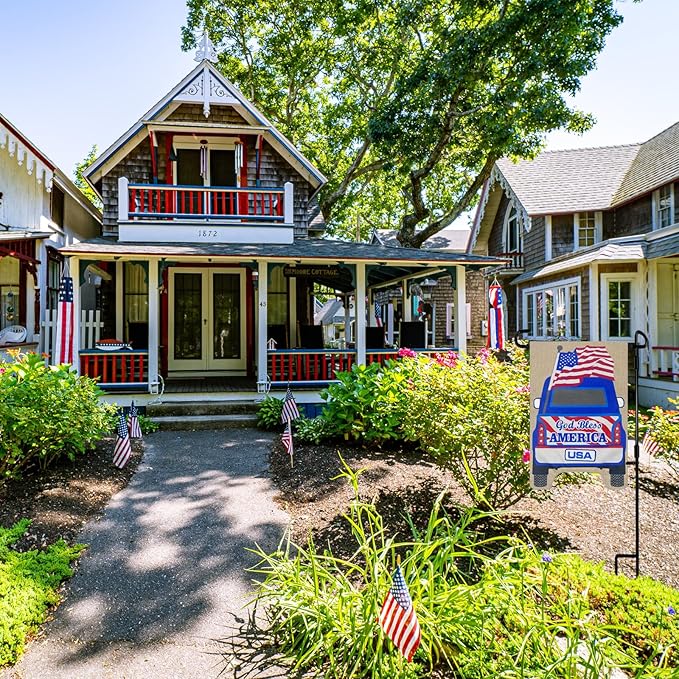 TOPFLAGS Garden Flag Stand with American Garden Flags God Bless America and Car Yard Flag 12x18 Inch Holder Pole Stake Double Side for Outside with Clips and Stopper for Memorial Day 4 th of July