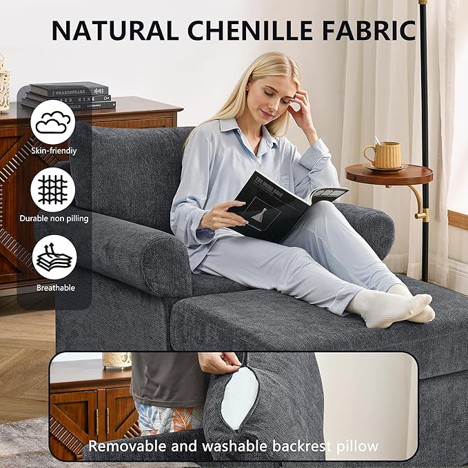 35.82” Accent Chair with Ottoman Upholstered Living Room Chairs for Reading Chair with Chaise Lounge Chairs Indoor, Comfortable Armchair for Bedroom (Gray, 35.82")