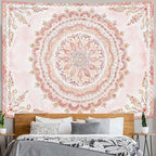 Fowocu Boho Floral Mandala Tapestry Wall Hanging Pink Bohemian Flower Medallion Tapestry Aesthetic Watercolor Hippie Indian Large Tapestries for Bedroom Living Room Dorm Decor 80 x 60 Inch