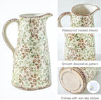 Enra Pitcher vase with Handle,12.2 in Ceramic Vintage Chinoiserie Floral Vase,Green and Beige Decorative Flower vase,Large Rustic Vases for Home Decors, Living Room, Bookshelf, Office