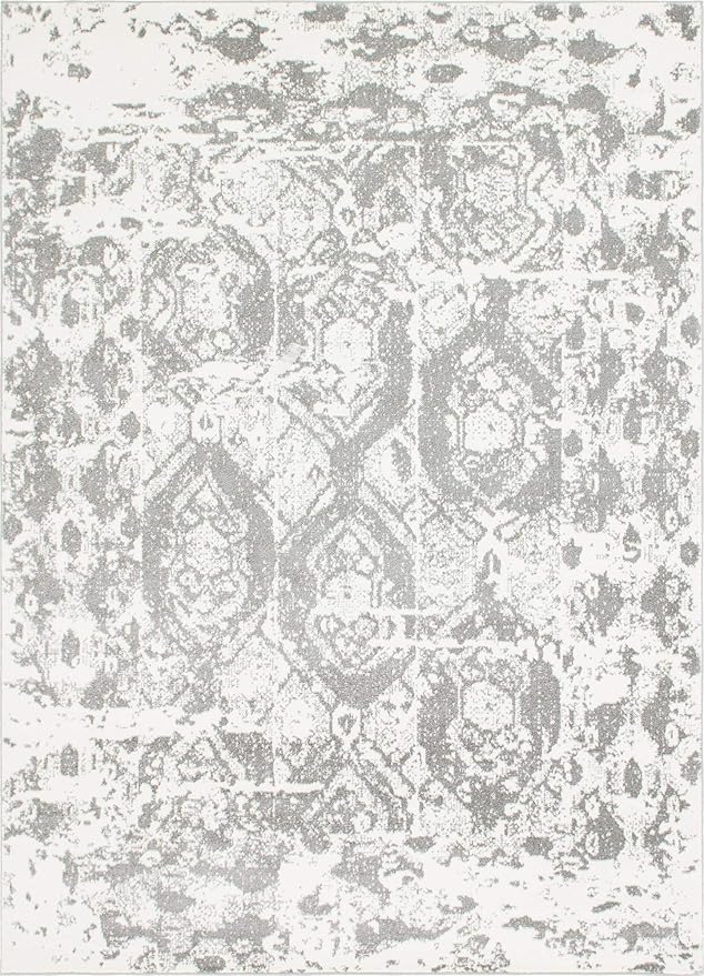 Unique Loom Rosso Collection Vintage, Geometric, Bohemian, Traditional, Distressed, Southwestern Area Rug, Rectangular 9' 0" x 12' 0", Light Gray/Ivory
