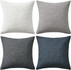 MIULEE Pack of 4 Decorative Textured Boucle Throw Pillow Covers 18x18 Inch Blue Gray Accent Solid Pillow Cases Soft Couch Cushion Covers for Modern Farmhouse Boho Chair Sofa Bed Livingroom Home Decor