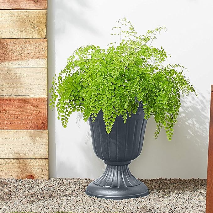 PL20GY Classic Traditional Plastic Urn Planter Indoor/Outdoor, 10" x 12", Gray