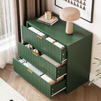 Green Fluted Dresser for Bedroom, 32 Inch Wide Nightstand with Large Drawer, 3 Drawer End Table for Bedroom, Living Rooms, Offices, and Entryways