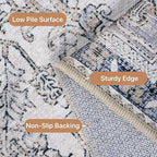 GENIMO 8x10 Area Rugs for Living Room, Machine Washable Non Slip Vintage Retro Rugs, Low Pile Lightweight Thin Print Rug for Bedroom, Dining Room, Home Office, Khaki Blue