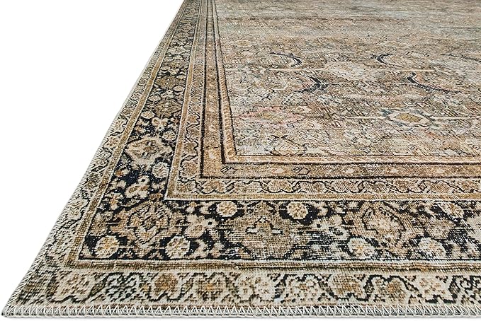 Loloi Layla Collection LAY-03 Olive/Charcoal 7'-6" x 9'-6" .13" Thick Area Rug, Soft, Durable, Vintage Inspired, Distressed, Low Pile, Non-Shedding, Easy Clean, Printed, Living Room Rug