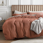 Bedsure Cotton Duvet Cover King - 100% Cotton Waffle Weave Burnt Orange Duvet Cover King Size, GentleSoft™ and Breathable Bedding Set for All Season, 3 Pieces, 104"x90"