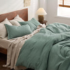Bedsure Cotton Duvet Cover Queen - 100% Cotton Waffle Weave Green Duvet Cover Queen Size, GentleSoft™ and Breathable Bedding Set for All Season, 3 Pieces, 90"x90"