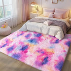9x12 Large Area Rugs for Living Room, Ultra Fluffy Plush Rug for Living Room Bedroom, Thick Fluffy Carpet for Girls Boys Kids Room, Non Slip Dorm Rug for Home Decor Aesthetic, Dark Rainbow