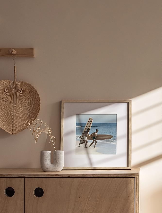 Haus and Hues Solid Oak 12”x12” Picture Frame Matted to 8”x8” - 12x12 Wood Frame, 12x12 Frame with Mat, 12x12 Frame Wood, 12 by 12 Square Frame with Mat, Modern 12 x 12 Picture Frame (Beige Oak Frame)